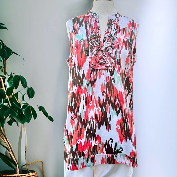 Chico's Tops - 💖 Como Black Sleeveless Orange Print Tunic Top